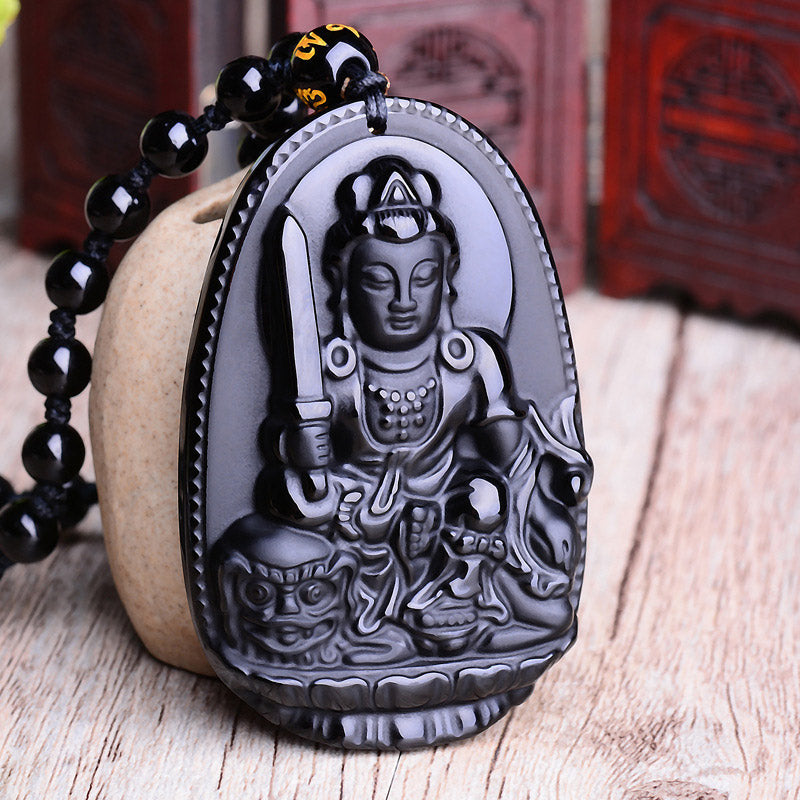 Chinese Zodiac Obsidian Buddha Amulet Protection Pendant Necklace - Image 3