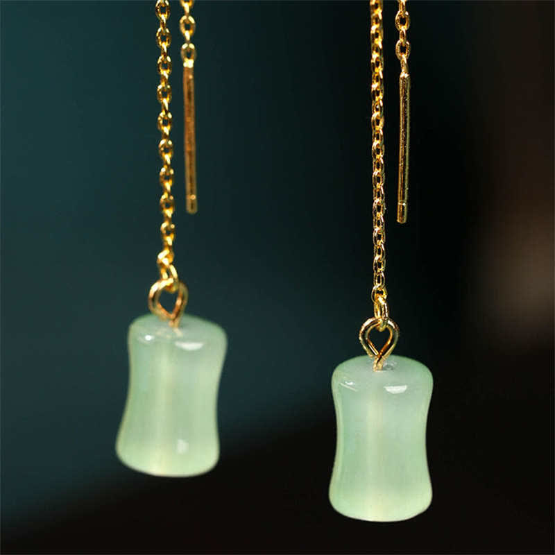 Jade Bamboo Pattern Luck Drop Earrings - Image 5