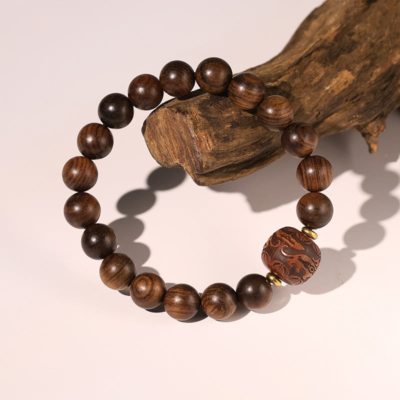 Rosewood Auspicious Clouds Totem Fu Character Bamboo Pattern Warmth Bracelet - Image 9