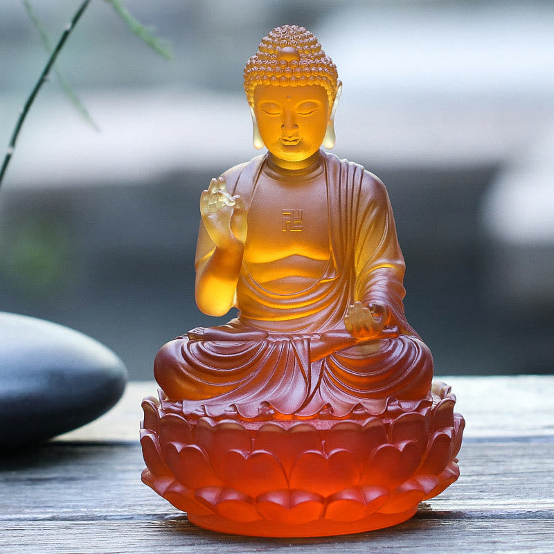 Handmade Sakyamuni Buddha Liuli Crystal Art Piece Compassion Statue Home Office Offering Decoration