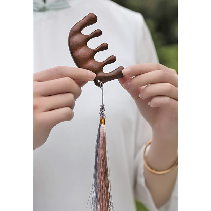 Simple Green Sandalwood Soothing Tassel Massage Comb - Image 12