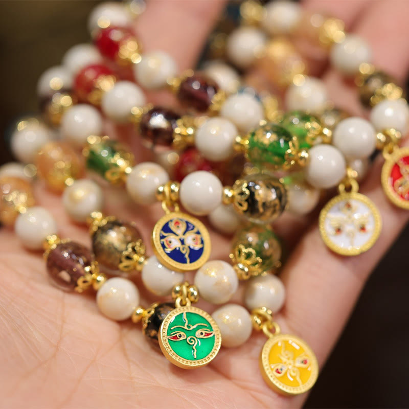 Tibetan Five God Of Wealth Fortune Liuli Glass Bead Incense Ash Porcelain Bead Charm Bracelet - Image 5