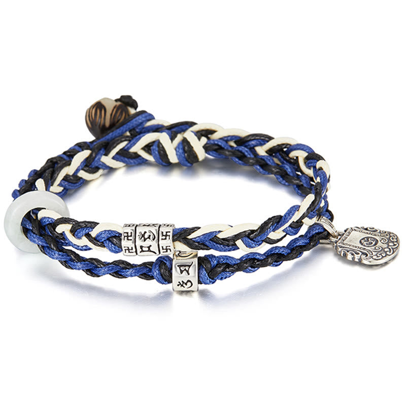 925 Sterling Silver Om Mani Padme Hum Swastika Handmade Protection Bracelet - Image 11