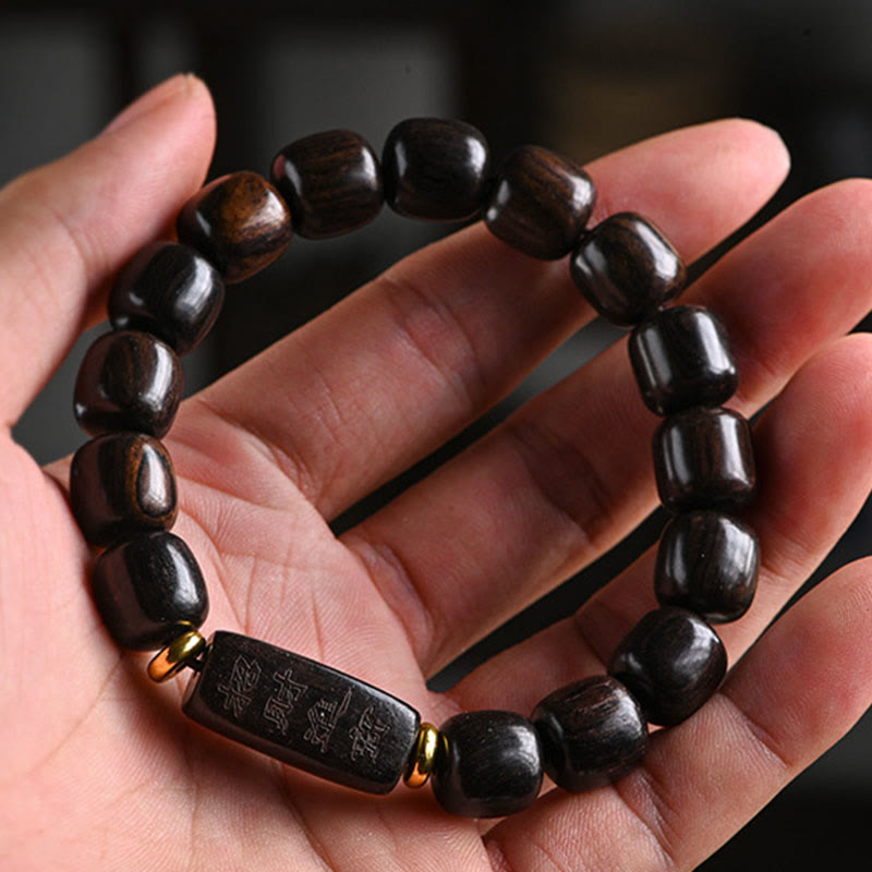 Tibetan Ebony Wood Barrel Beads Lucky And Treasure Balance Bracelet - Image 13