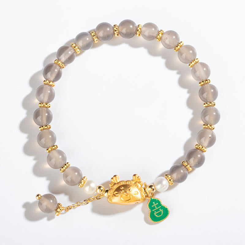 Year Of The Dragon Natural Red Agate Pink Crystal Black Onyx Dumpling Luck Fu Character Bracelet - Image 13