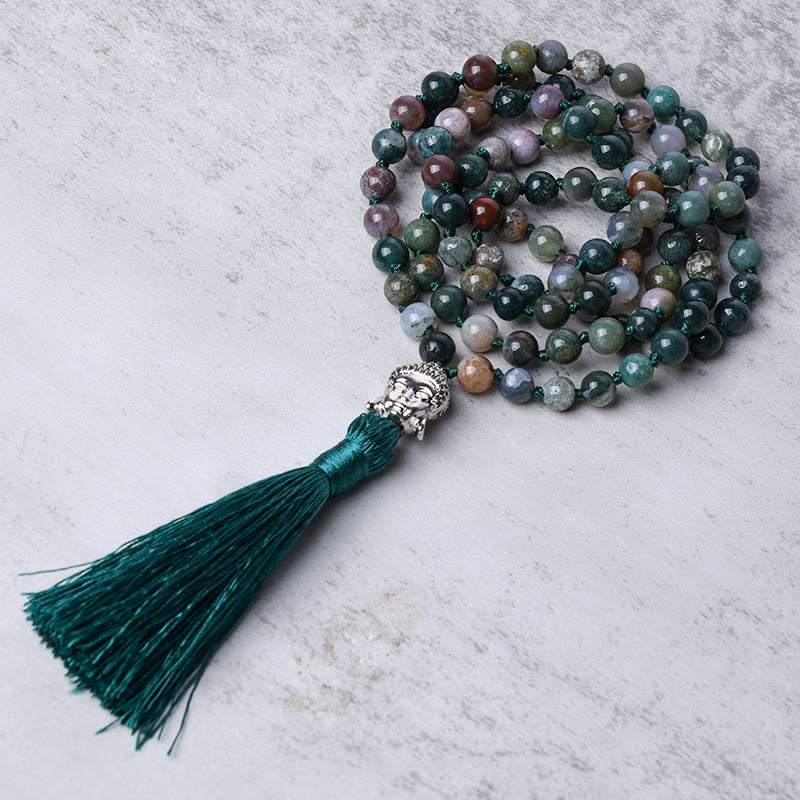 108 Mala Beads Indian Agate Buddha Head Cleansing Bracelet - Image 5