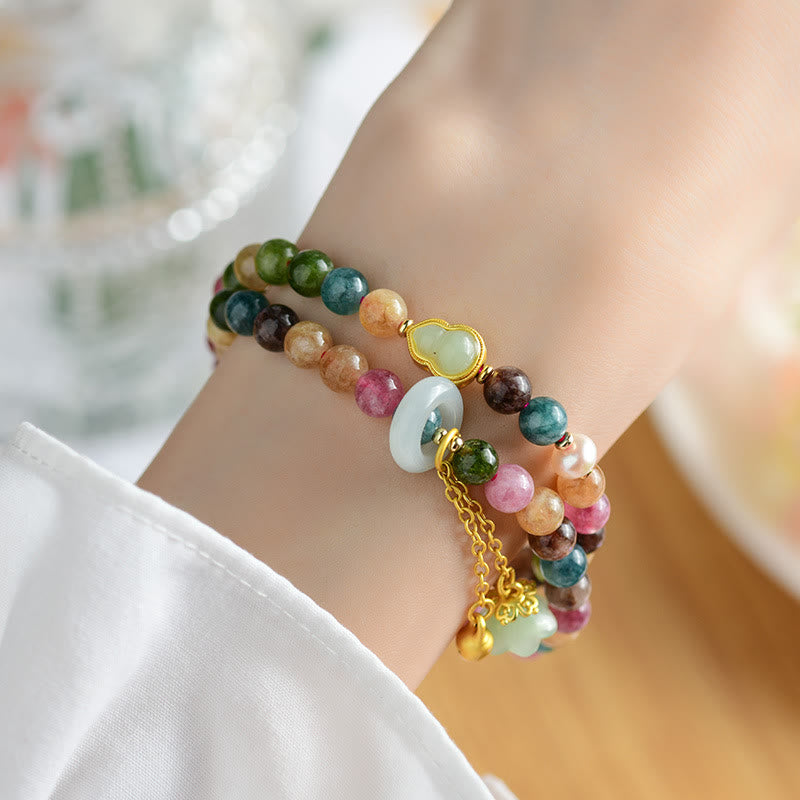 Multicolored Tourmaline Gourd Wisdom Double Wrap Lily Of The Valley Charm Bracelet - Image 7