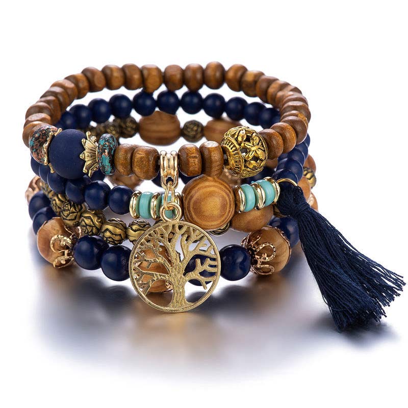 Wenge Wood Layered Tree Tassel Healing Bracelet - Image 2