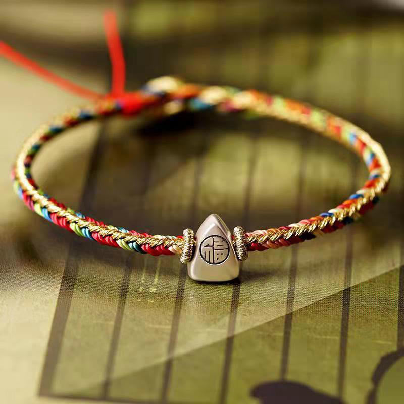 925 Sterling Silver Fu Character Zongzi Pattern Multicolored String Luck Handmade Braided Bracelet - Image 20