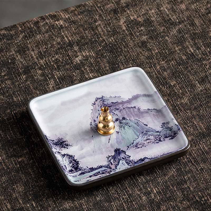 Mountain Lake Flower Leaf Healing Ceramic Plate Tray Stick Incense Burner Decoration - Image 3