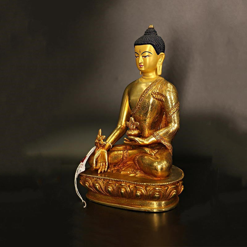 Buddha Shakyamuni Medicine Buddha Compassion Copper Gold Plated Statue Decoration - Image 6