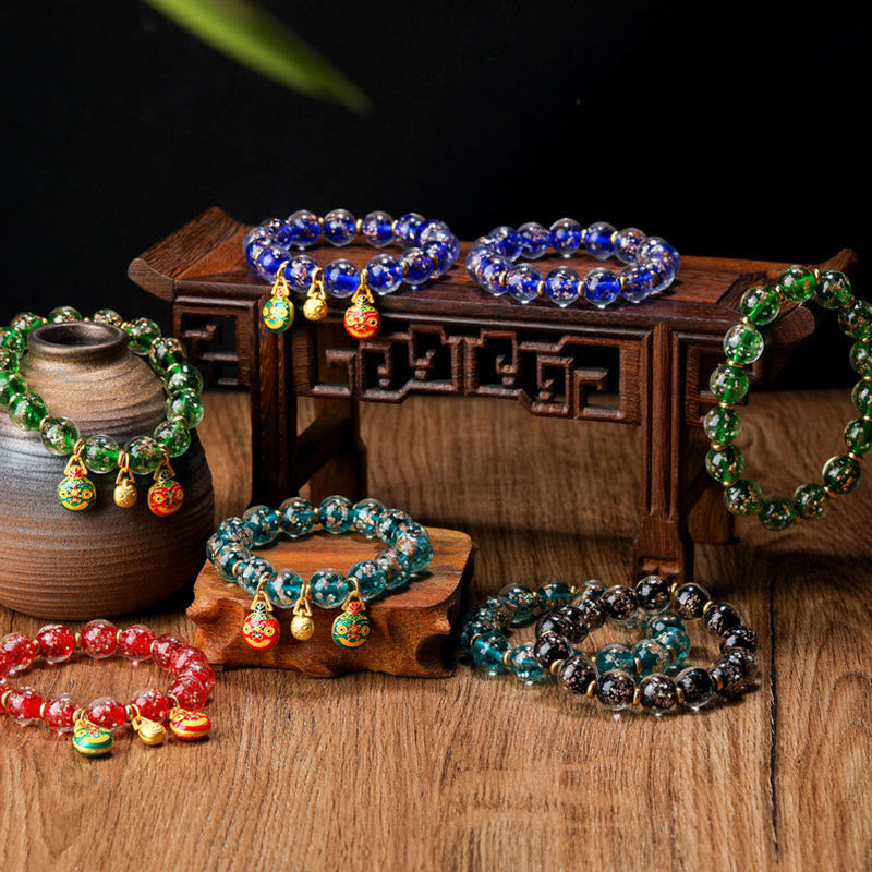 Gold Swallowing Beast Family Charm Luminous Fluorescent Liuli Glass Bead Success Bracelet