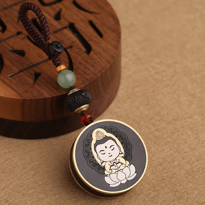 Ebony Wood Rosewood Buddha Avalokitesvara Om Mani Padme Hum Balance Car Key Chain Decoration - Image 5
