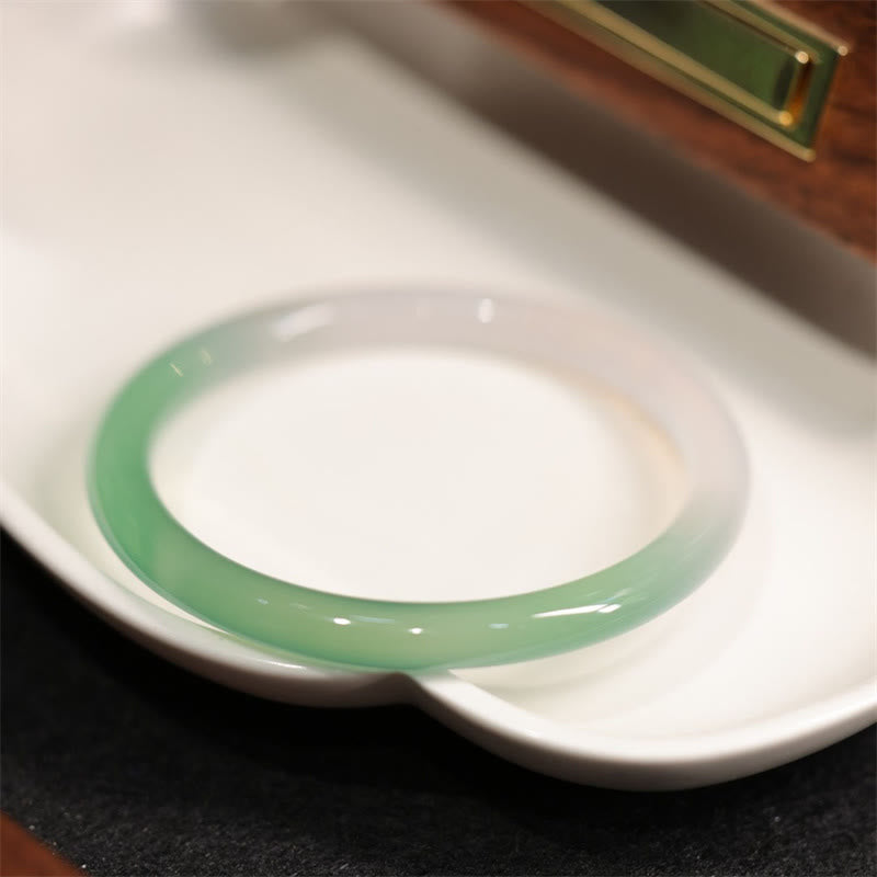 Natural White And Green Chalcedony Agate Positive Cuff Bracelet Bangle