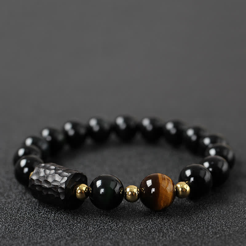 Black Obsidian Ebony Wood Red Tiger Eye Strength Couple Bracelet - Image 13