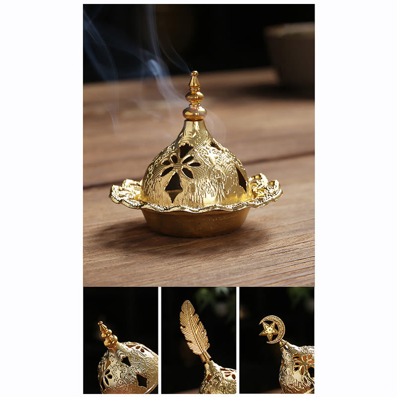 Gold Gourd Star Feather Spiritual Meditation Mini Alloy Metal Incense Burner - Image 7