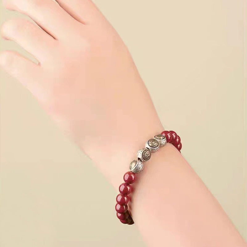 925 Sterling Silver Natural Cinnabar Four Beasts Blessing Bracelet - Image 6