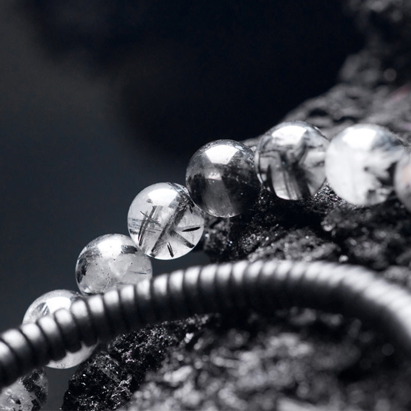 Black Rutilated Quartz Ebony Wood Copper Wisdom Couple Bracelet - Image 12