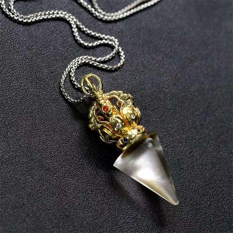 Tibetan Dorje Vajra 4 Prong Lotus Liuli Crystal Strength Necklace Pendant - Image 16