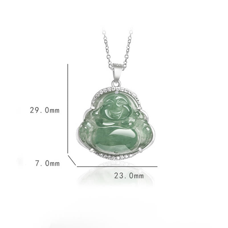 925 Sterling Silver Laughing Buddha Natural Jade Luck Prosperity Necklace Chain Pendant - Image 9