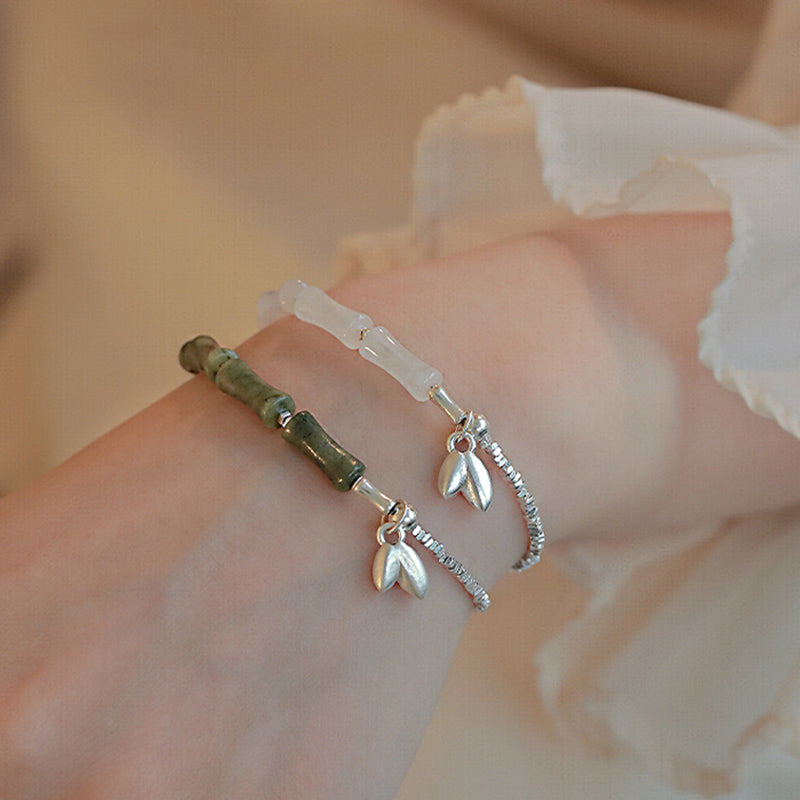 925 Sterling Silver Peridot Bamboo Pattern Luck Bracelet - Image 9