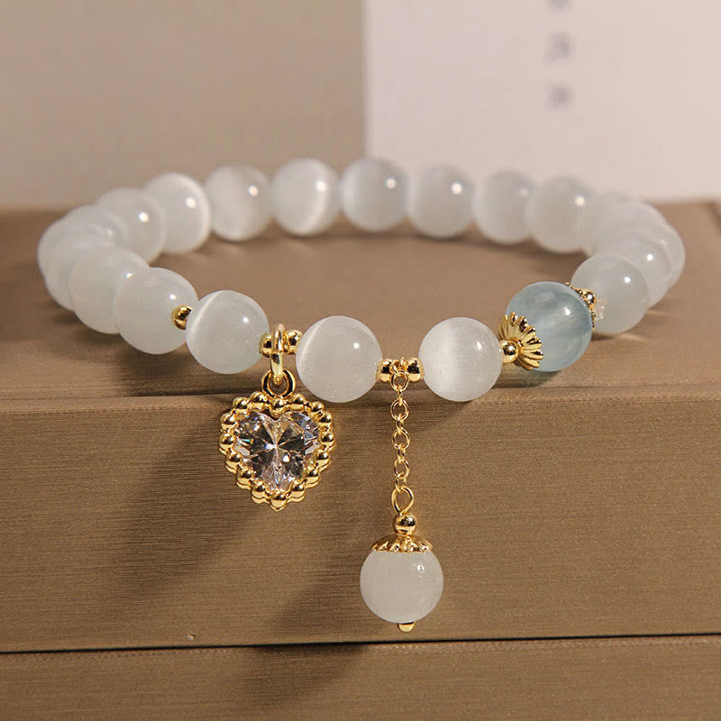 Cat's Eye Crystal Heart Zircon Charm Peace Love Bracelet