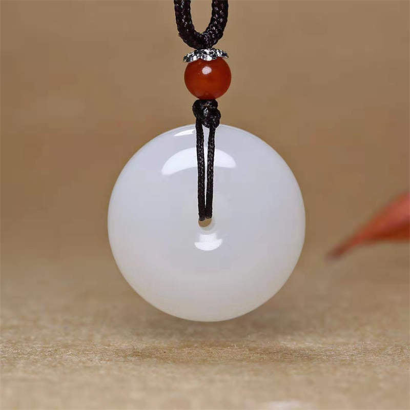 Round Hetian White Jade Peace Buckle Blessing Necklace Pendant - Image 3