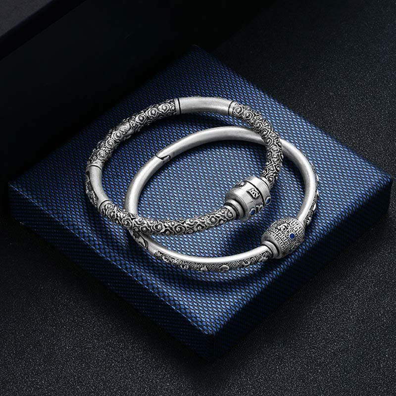 990 Sterling Silver Tibetan Auspicious Clouds Om Mani Padme Hum Engraved Creativity Bracelet Bangle - Image 15