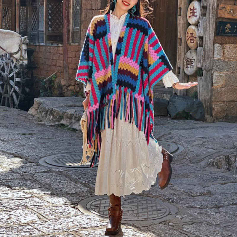 Tibetan Shawl Candy Color Braided Pattern Winter Cozy Travel Knitted Tassel Scarf Wrap - Image 8