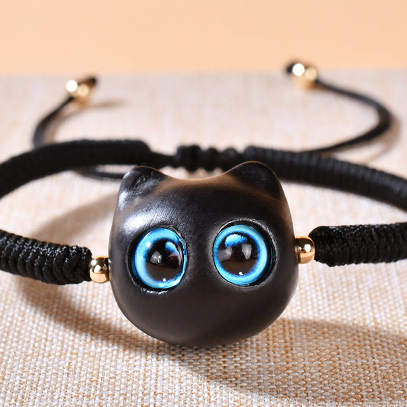 Ebony Wood Cat Head Pattern Peace King Kong Knot Braided Bracelet - Image 16