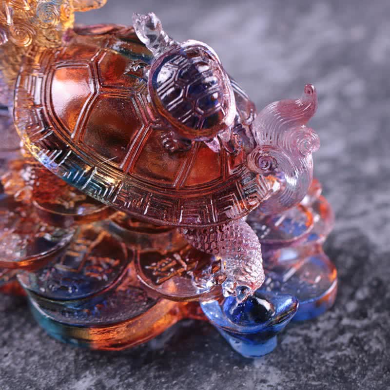 Feng Shui Dragon Turtle Coins Handmade Liuli Crystal Luck Art Piece Home Office Decoration - Image 13