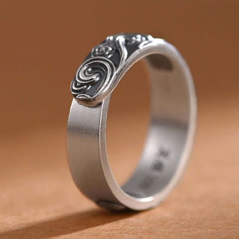 999 Sterling Silver Auspicious Clouds Engraved Blessing Adjustable Ring - Image 5