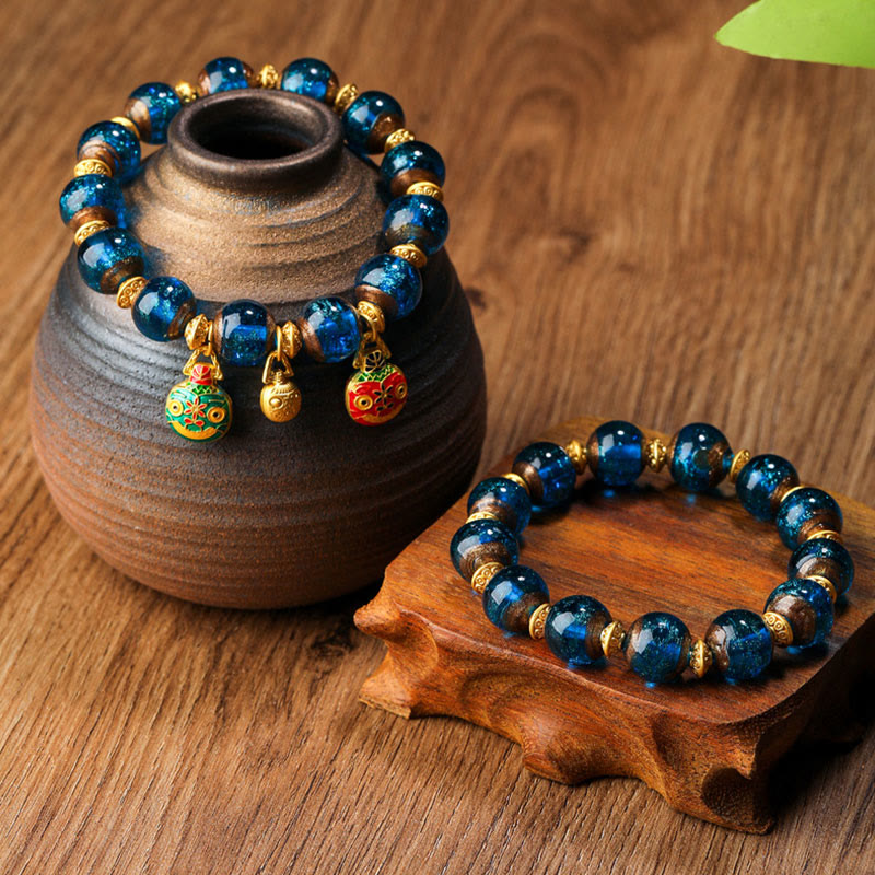 Gold Swallowing Beast Family Charm Liuli Glass Bead Fortune Bracelet - Image 16