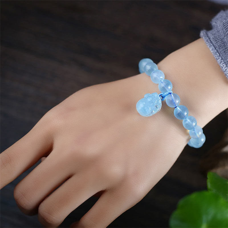 Natural Aquamarine Amber Pixiu Peace Healing Charm Bracelet - Image 3