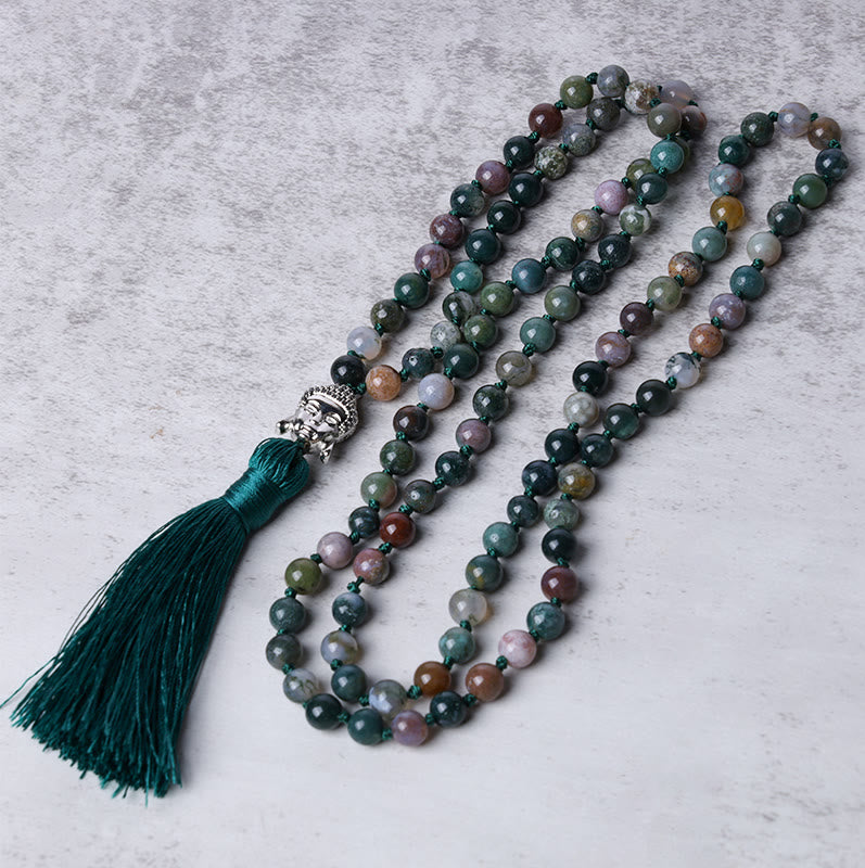 108 Mala Beads Indian Agate Buddha Head Cleansing Bracelet - Image 4