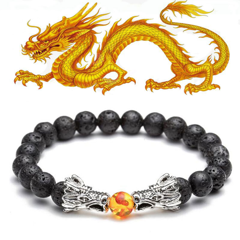White Turquoise Lava Rock Dragon Blessing Beaded Bracelet - Image 23