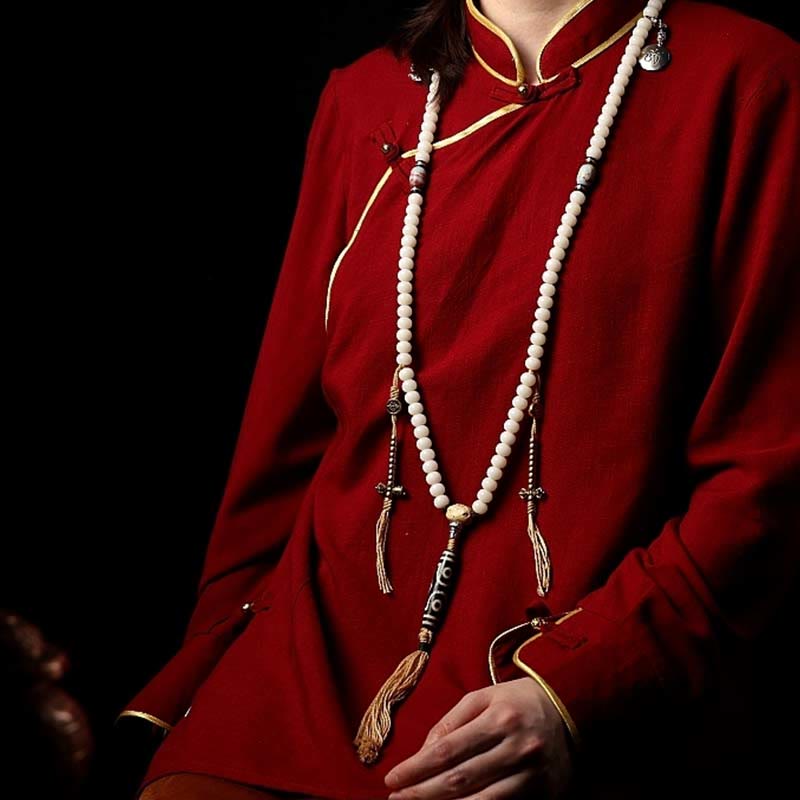 Tibet 108 Mala Beads Bodhi Seed Bagua Vajra Dzi Bead Gray Agate Wealth Bracelet - Image 14