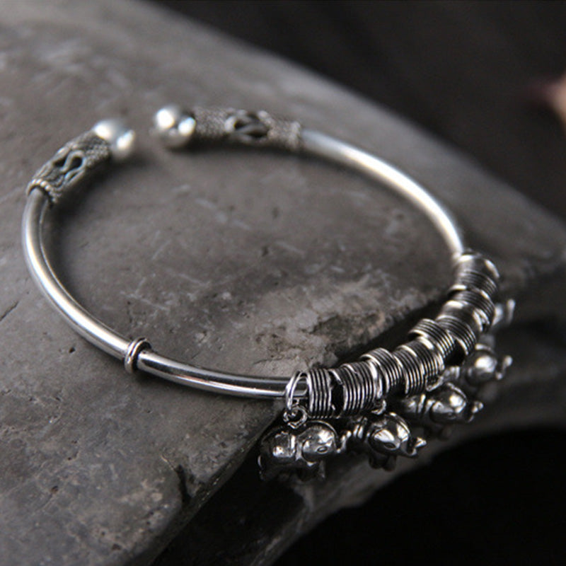 925 Sterling Silver Elephant Strength Bracelet Bangle - Image 3