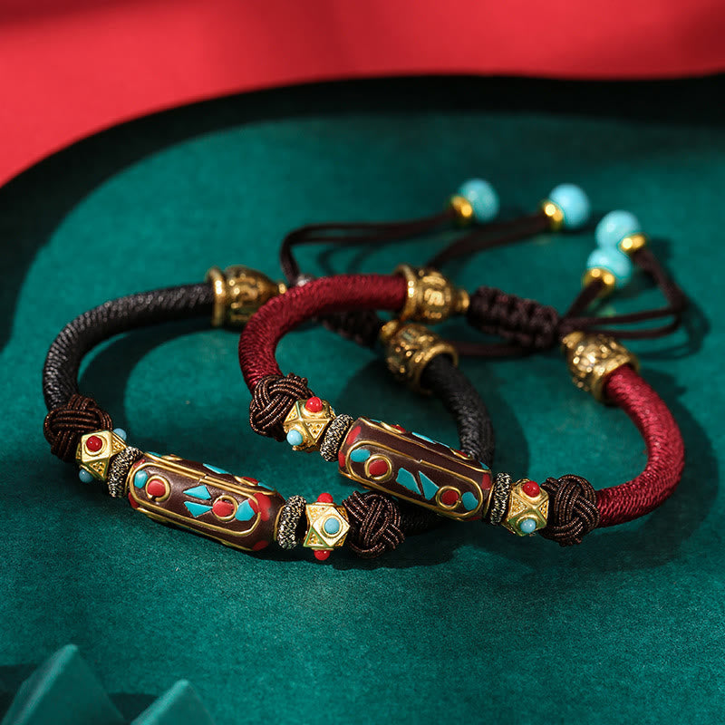Handmade Tibetan Turquoise Om Mani Padme Hum Strength Braided Bracelet