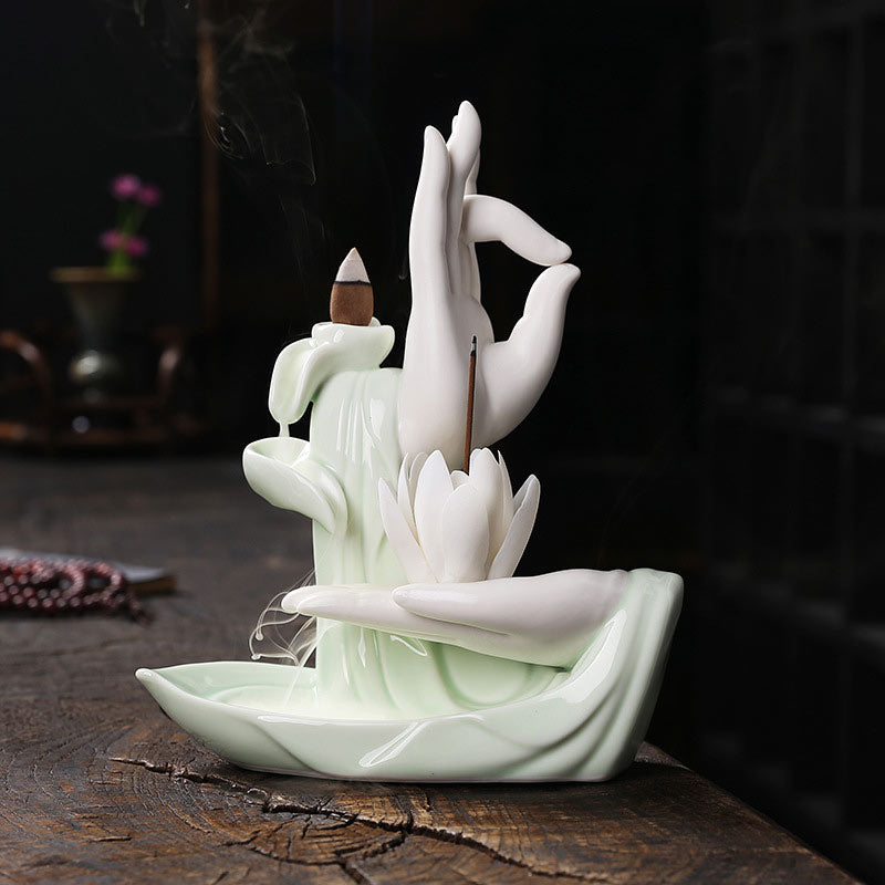 Buddha StonesTibetan Lotus Blessing Incense Burner Decoration - Image 8