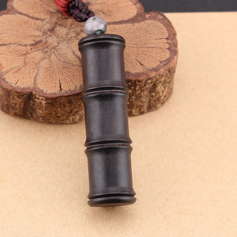 Ebony Wood Bamboo Pattern Ghau Prayer Box Peace Necklace Pendant - Image 4