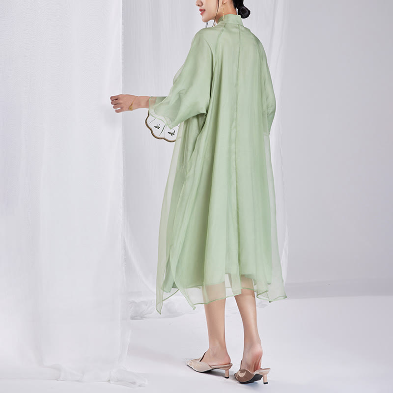 100% Mulberry Silk 6 Momme Dress Vintage Flower Butterfly Embroidery Qipao Dress Women's Cheongsam Dress - Image 13