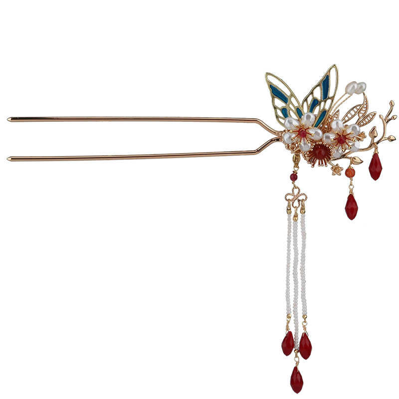 Classical Chinese Style Flower Branche Butterfly Pearl Tassel Hair Clip Hair Comb Hair Crown - Image 15