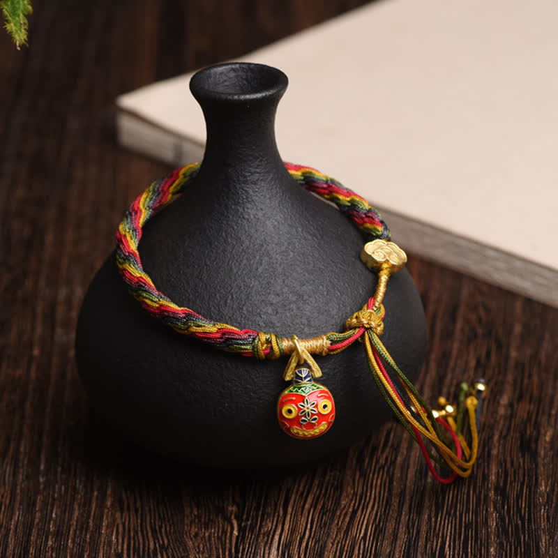 Gold Swallowing Beast Family Luck Reincarnation Knot Colorful String Bracelet