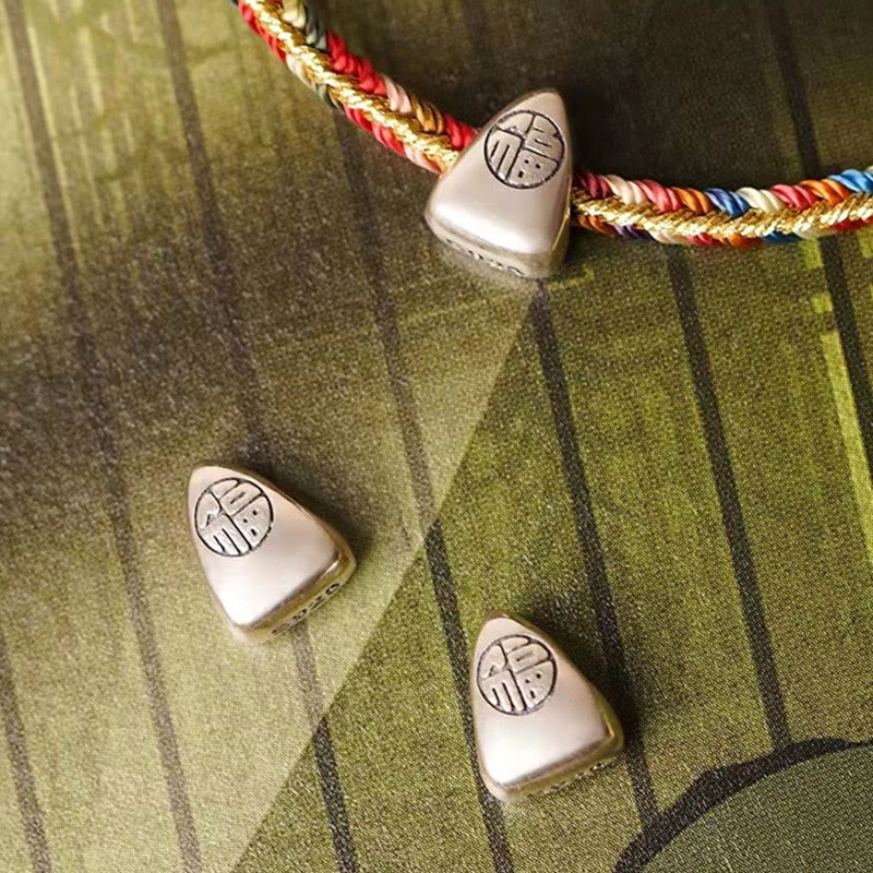 925 Sterling Silver Fu Character Zongzi Pattern Multicolored String Luck Handmade Braided Bracelet - Image 6