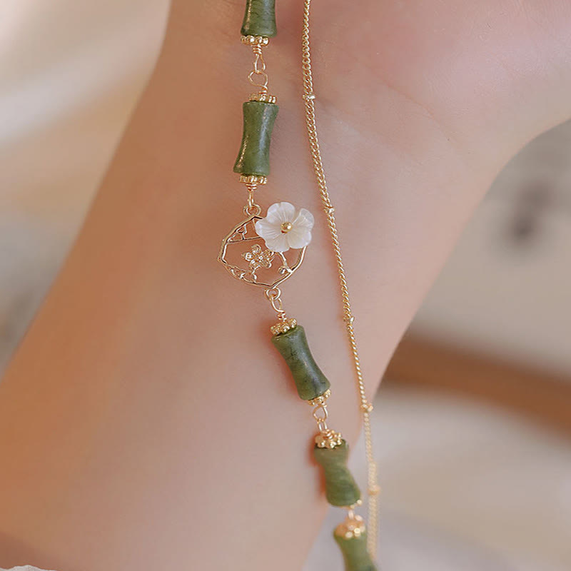 14k Gold Plated Copper Peridot Bamboo Flower Wealth Double Layer Bracelet - Image 6
