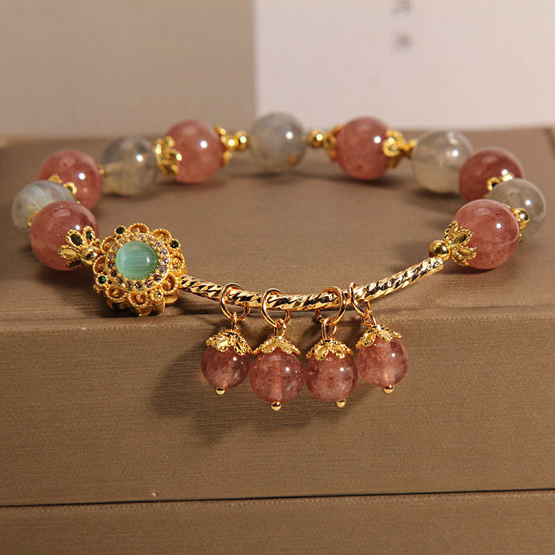 Strawberry Quartz Moonstone Healing Tassel Charm Bracelet