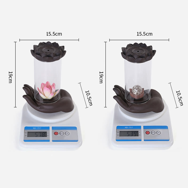 Buddha Hand Lotus Enlightenment LED Light Purple Clay Ceramic Incense Burner Decoration - Image 15