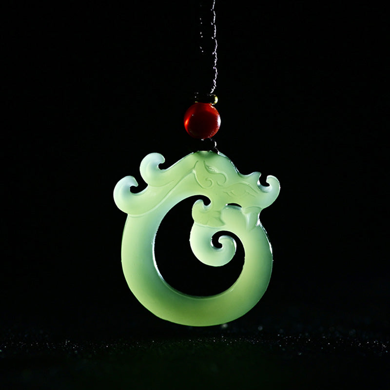 White Jade Cyan Jade Dragon Protection Necklace String Pendant - Image 5