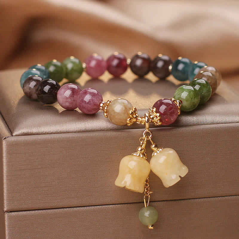 Natural Colorful Tourmaline Flower Bead Love Bracelet
